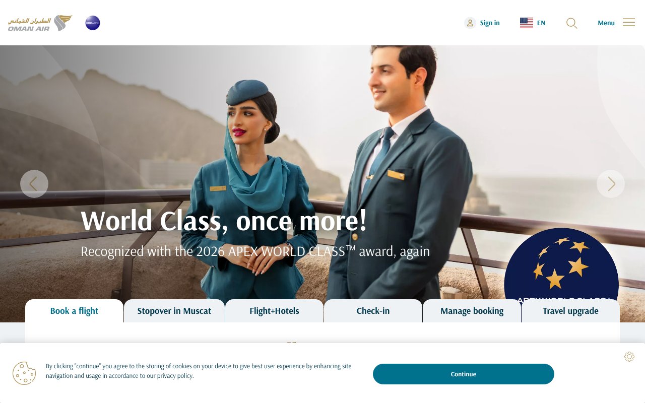 Screenshot of omanair.com