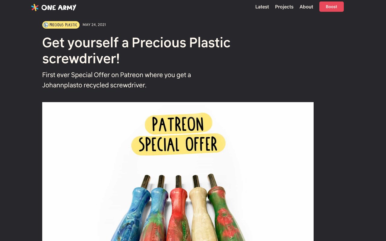 Screenshot of onearmy.earth