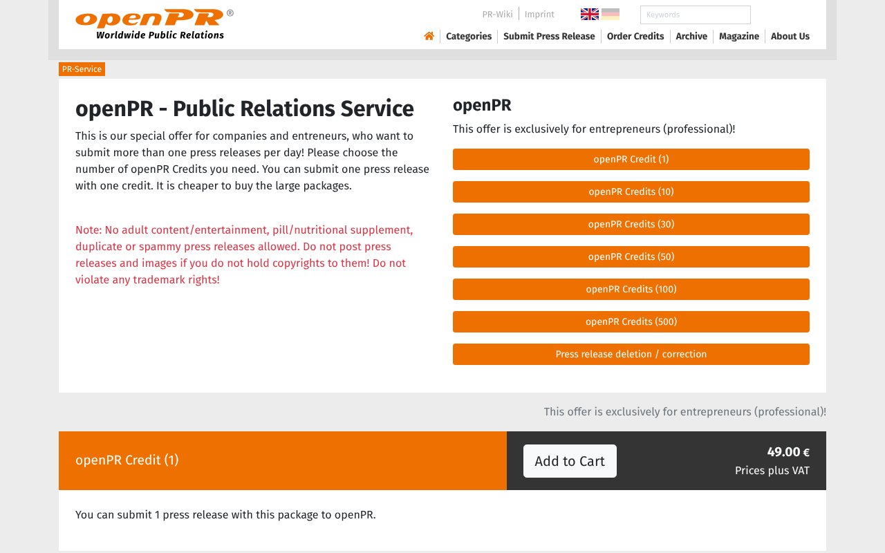 Screenshot of open-pr.com