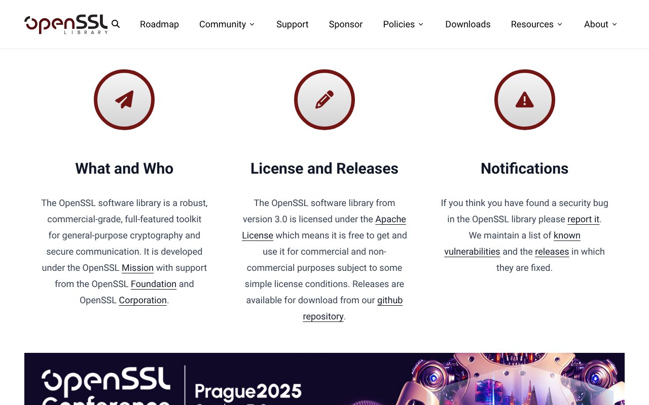 Screenshot of openssl-library.org