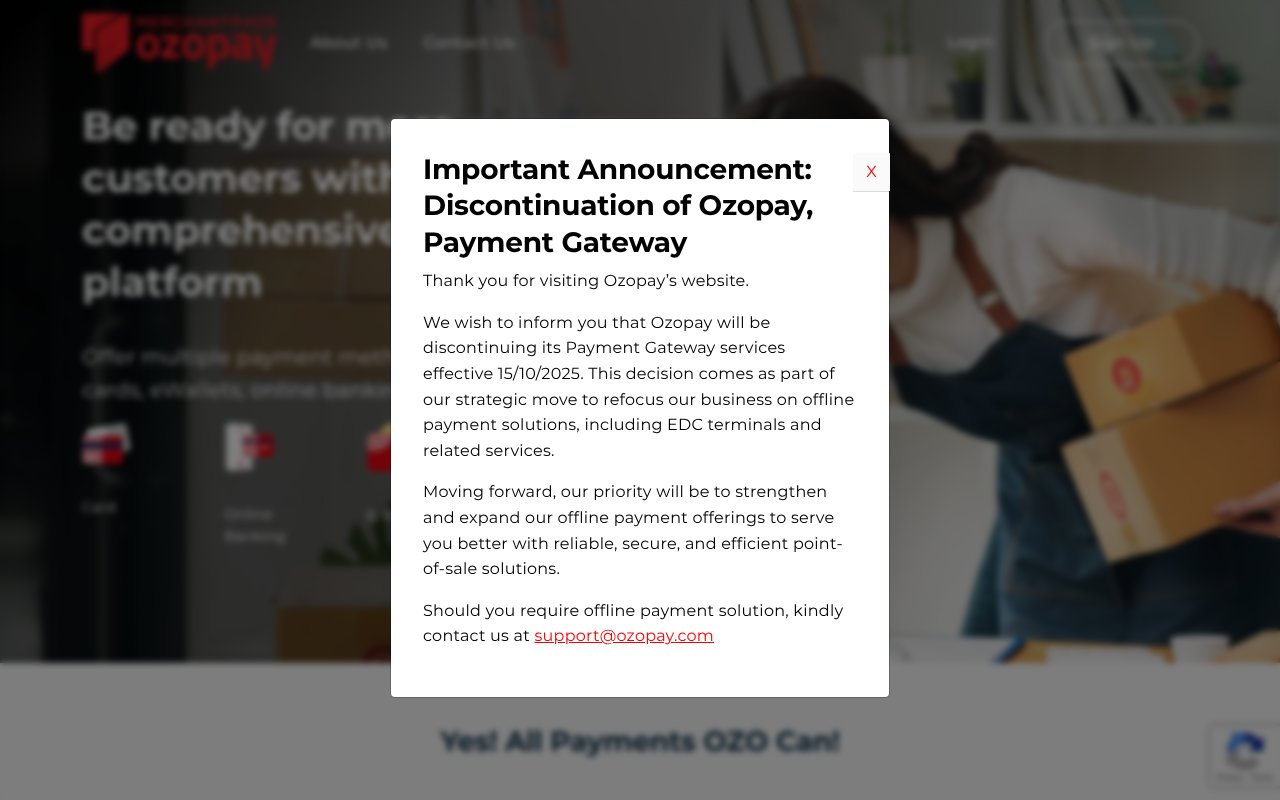 Screenshot of ozopay.com