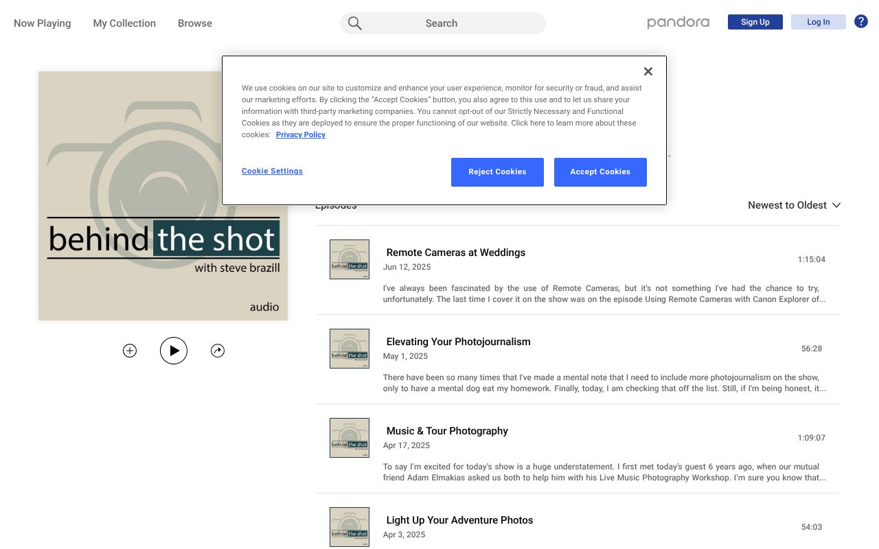 Screenshot of pandora.com