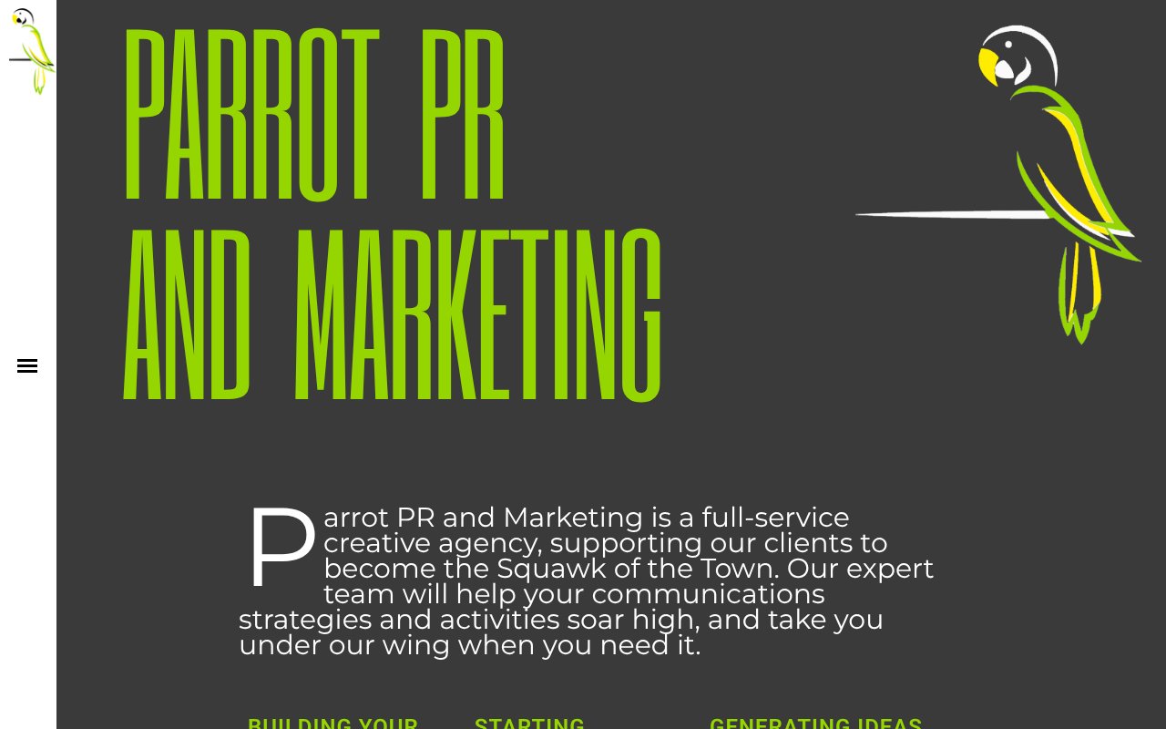 Screenshot of parrotprandmarketing.com