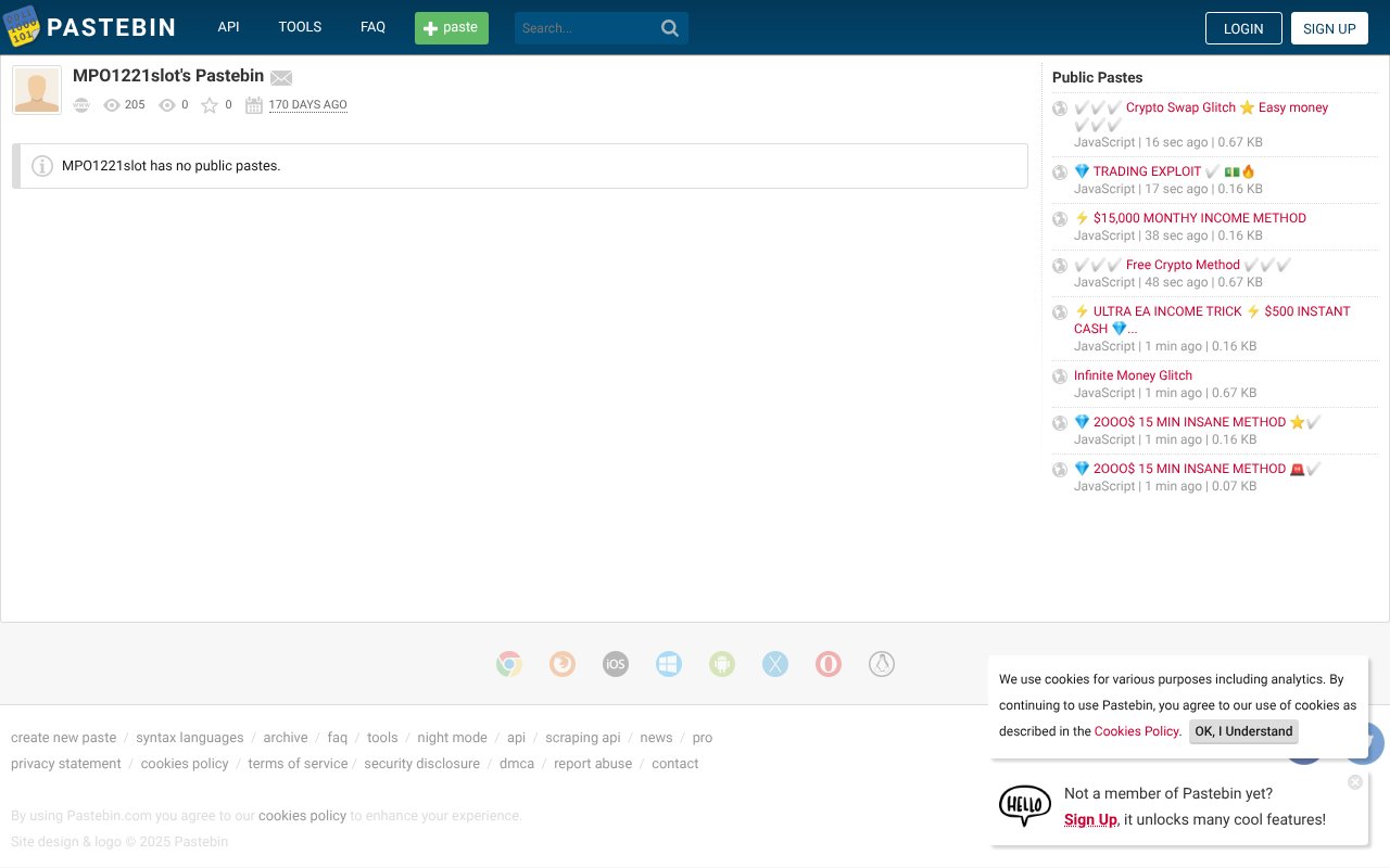 Screenshot of pastebin.com