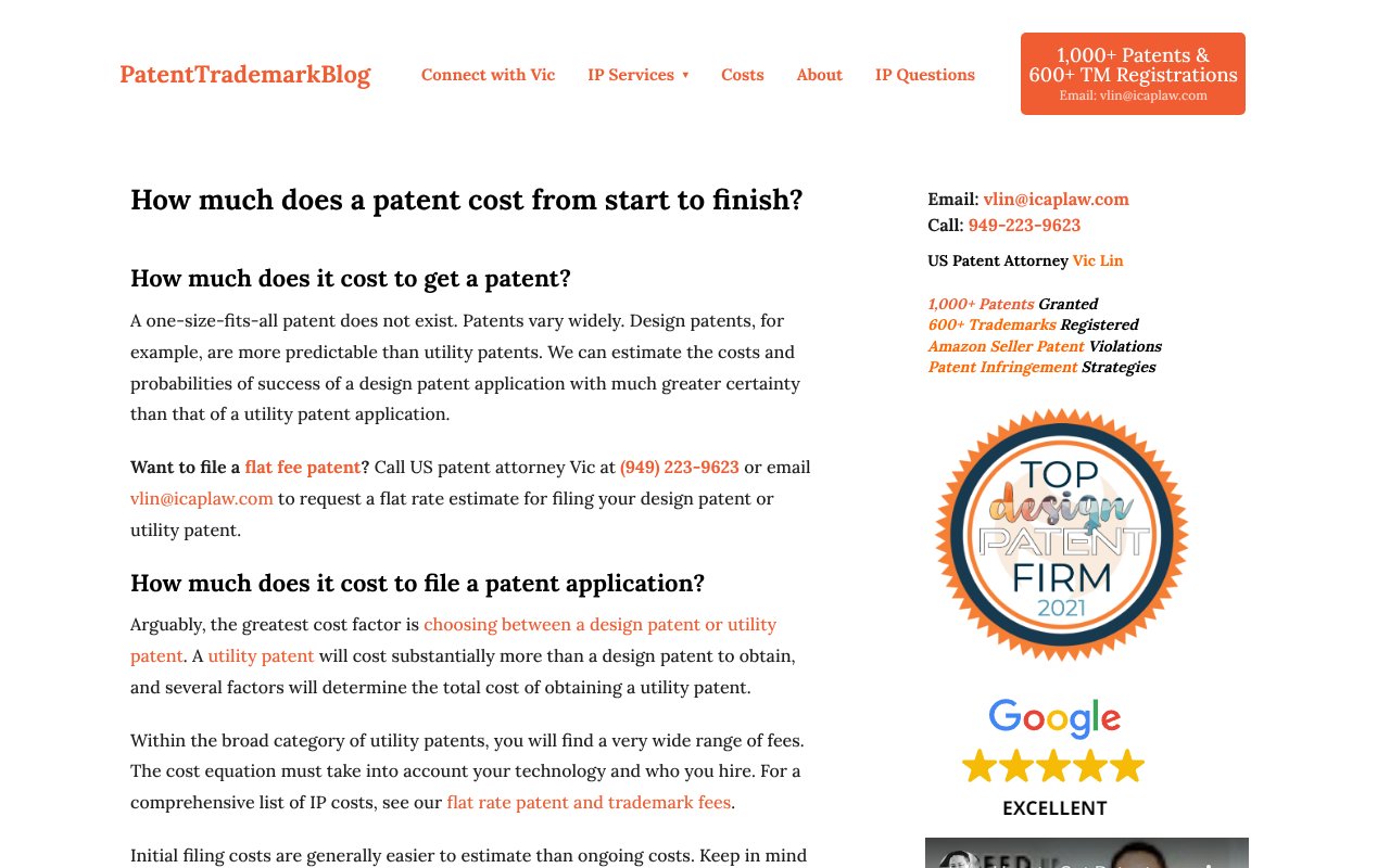 Screenshot of patenttrademarkblog.com