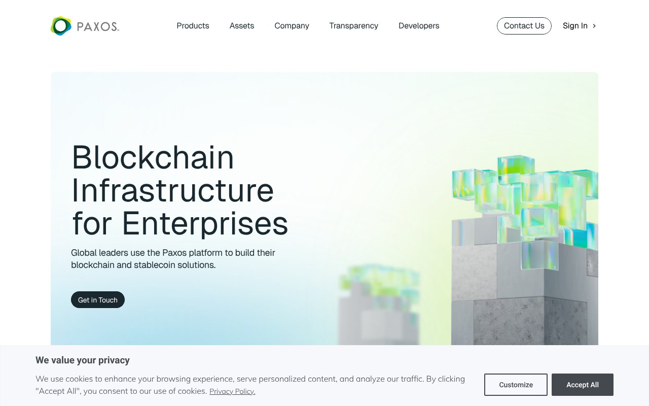 Screenshot of paxos.com