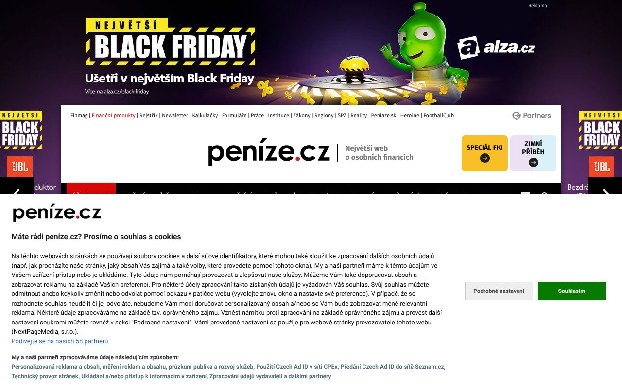 Screenshot of penize.cz