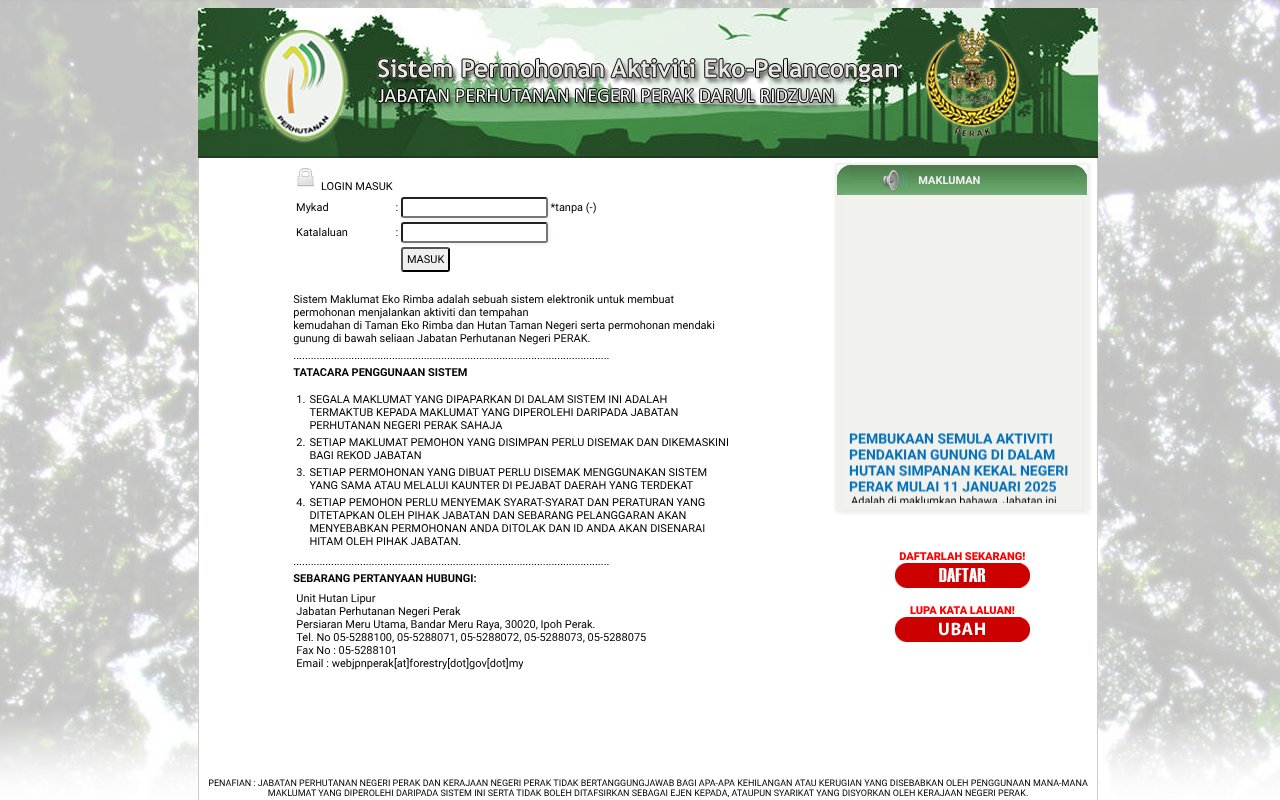 Screenshot of perakforestry.gov.my