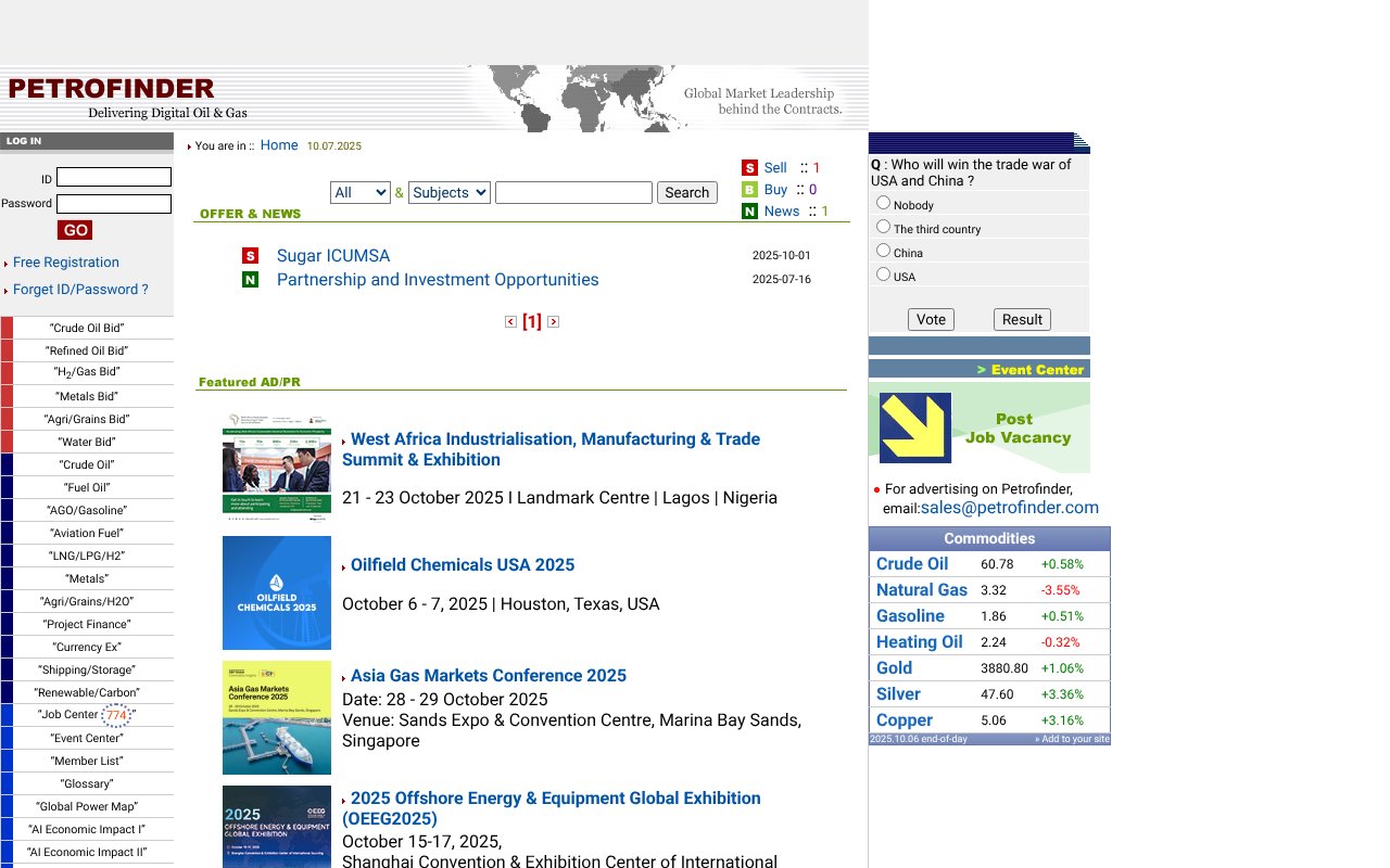 Screenshot of petrofinder.com