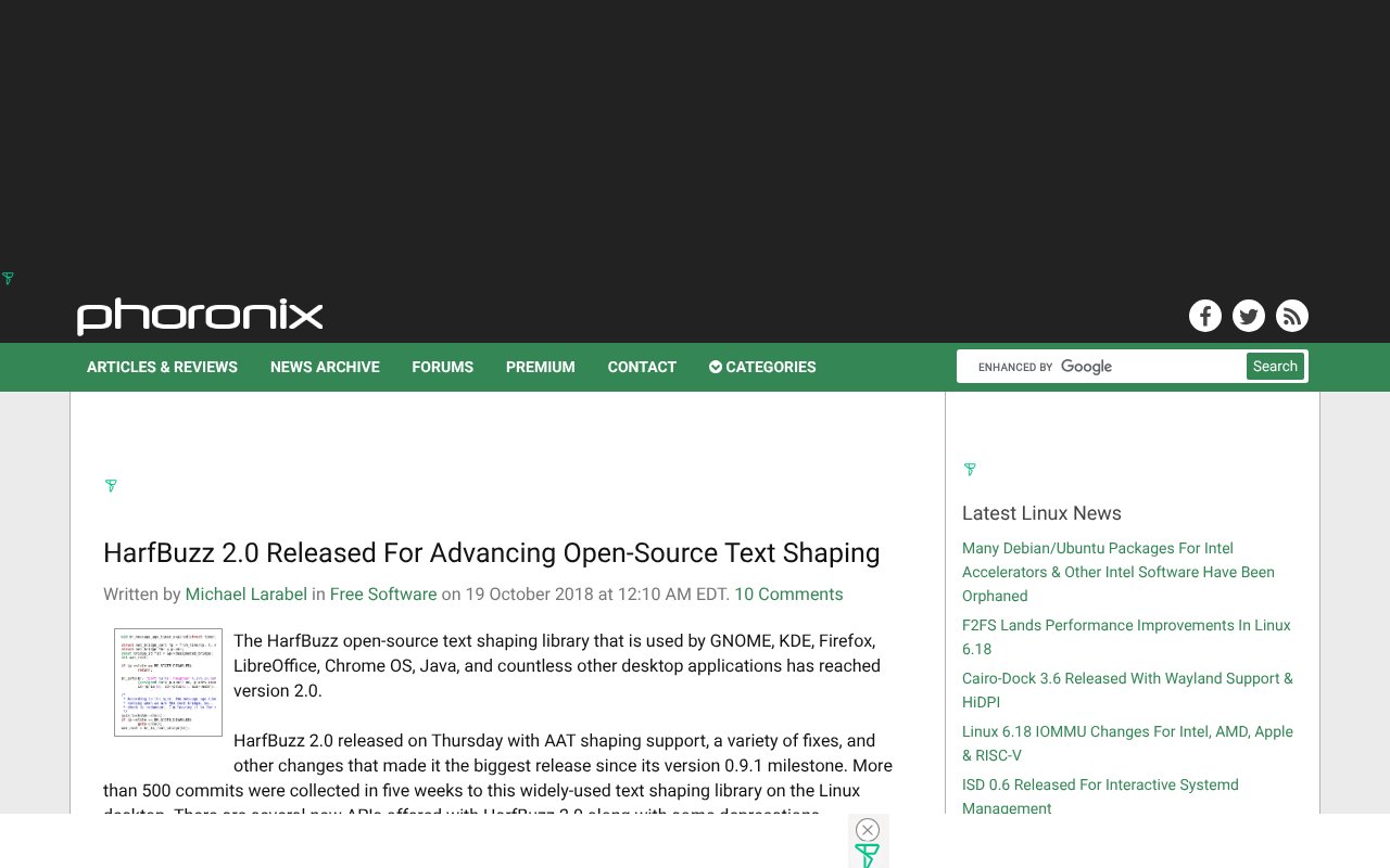 Screenshot of phoronix.com