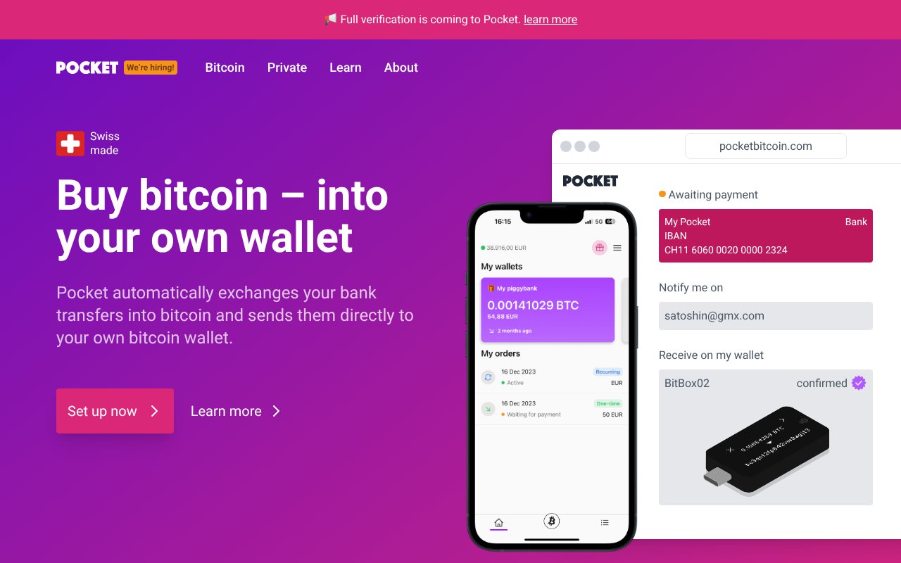 Screenshot of pocketbitcoin.com
