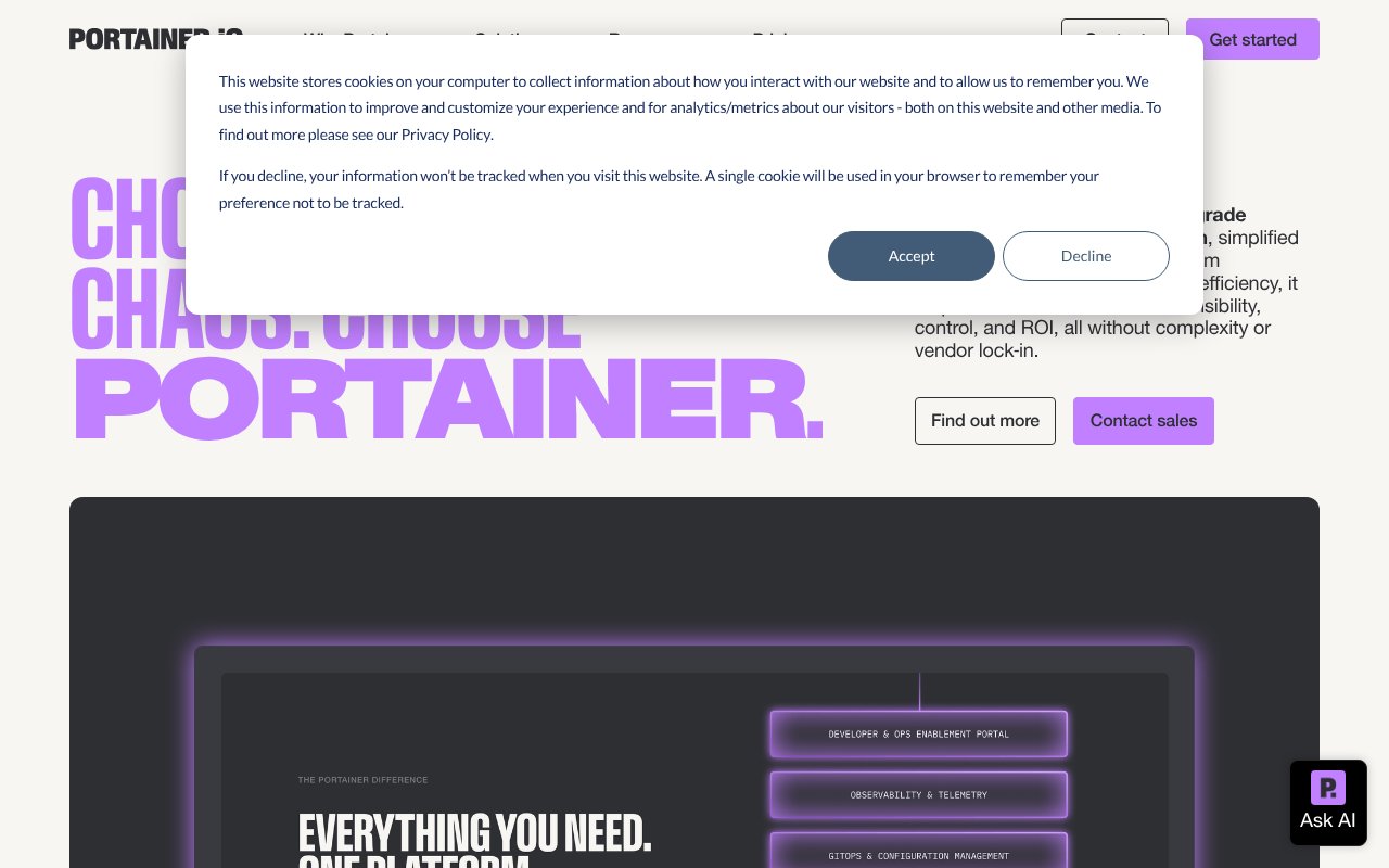 Screenshot of portainer.io