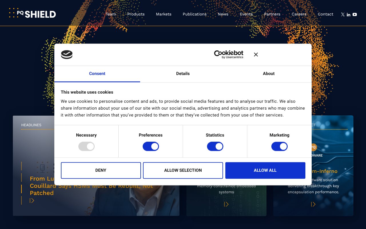 Screenshot of pqshield.com
