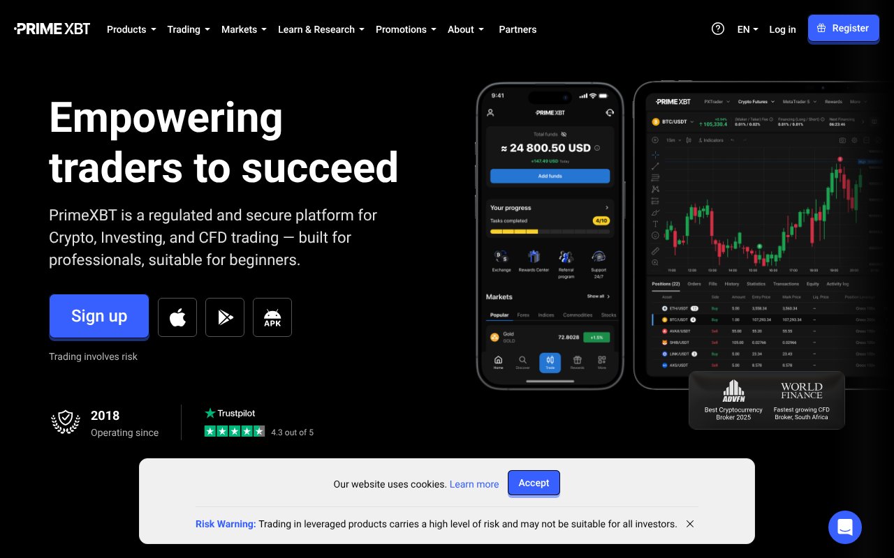 Screenshot of primexbt.com