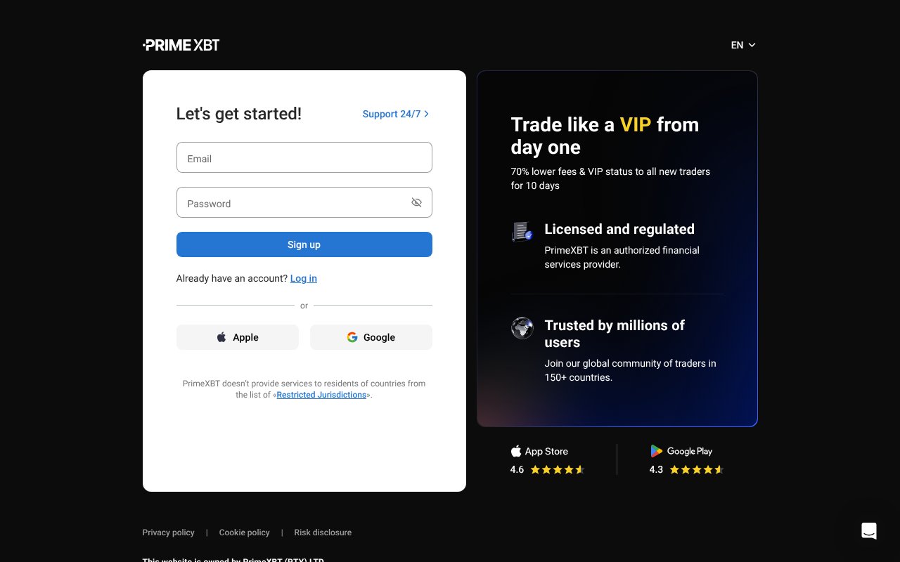 Screenshot of primexbt.partners
