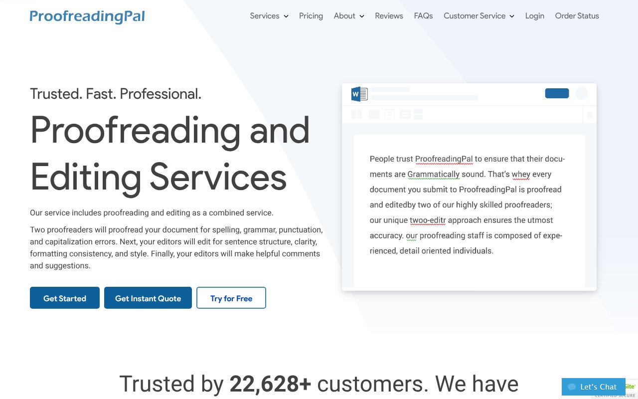 Screenshot of proofreadingpal.com