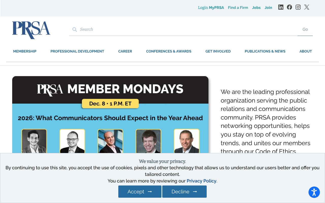 Screenshot of prsa.org