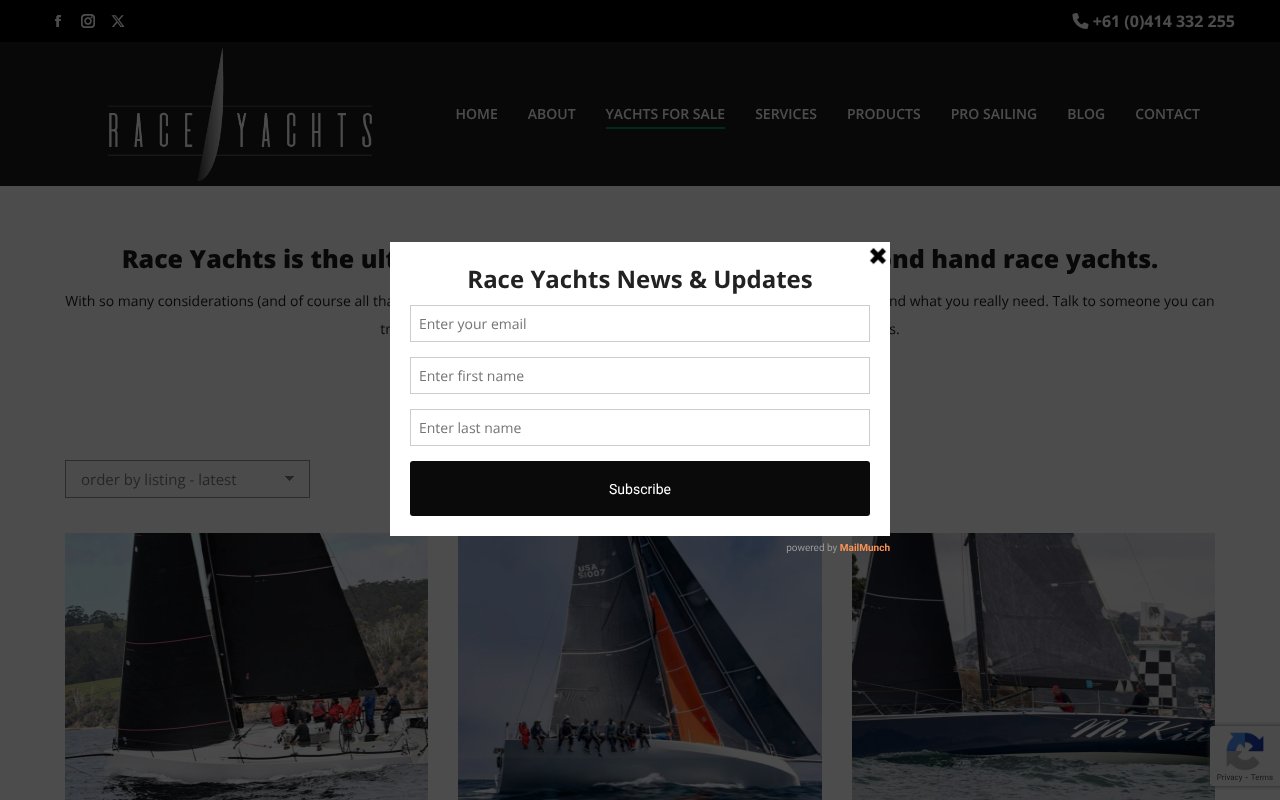 Screenshot of raceyachts.com.au