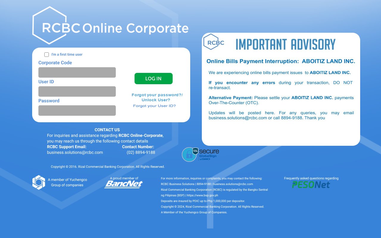 Screenshot of rcbconline-corporate.com