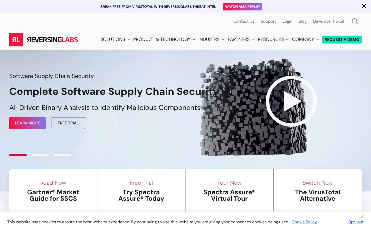 Screenshot of reversinglabs.com