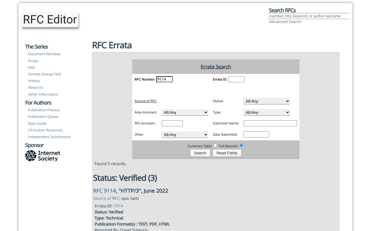 Screenshot of rfc-editor.org