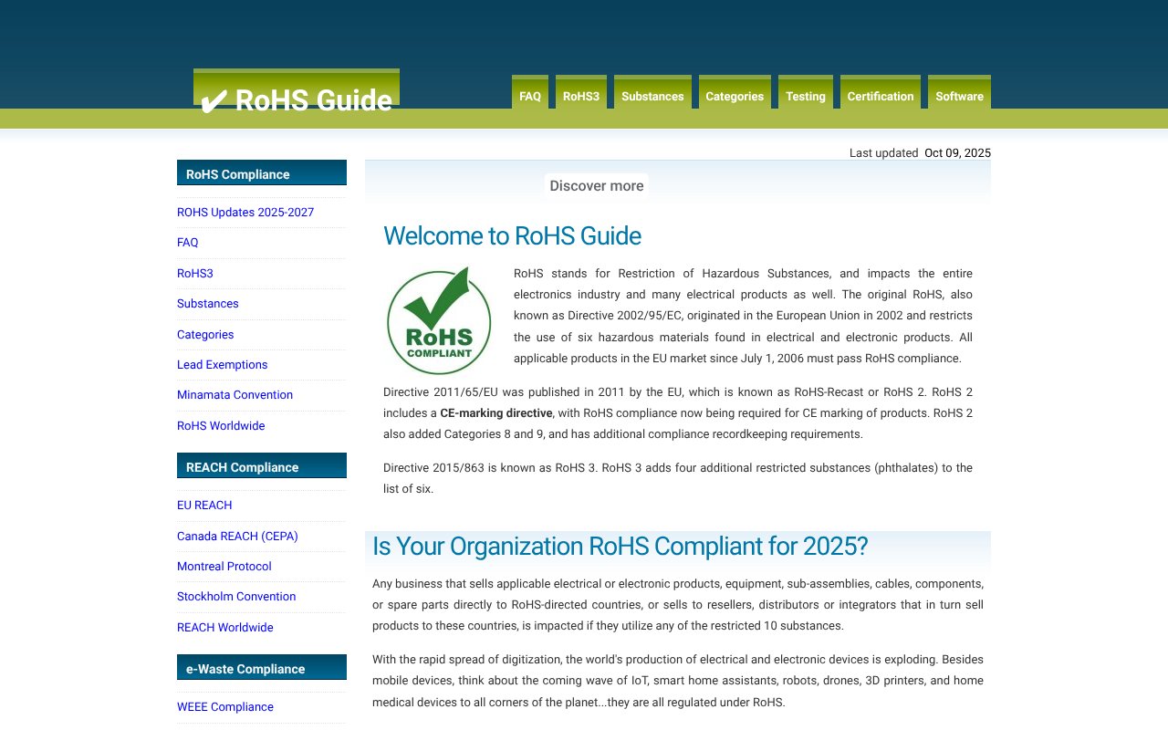 Screenshot of rohsguide.com