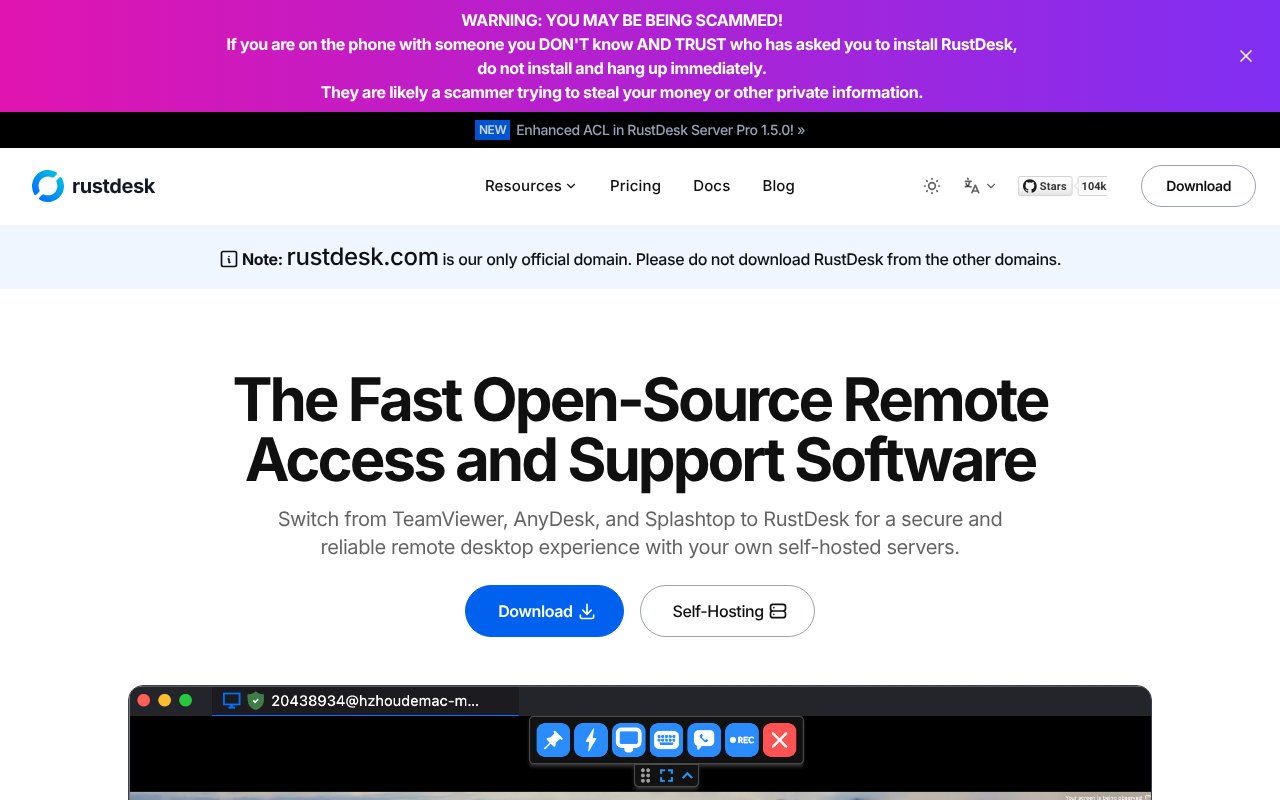 Screenshot of rustdesk.com