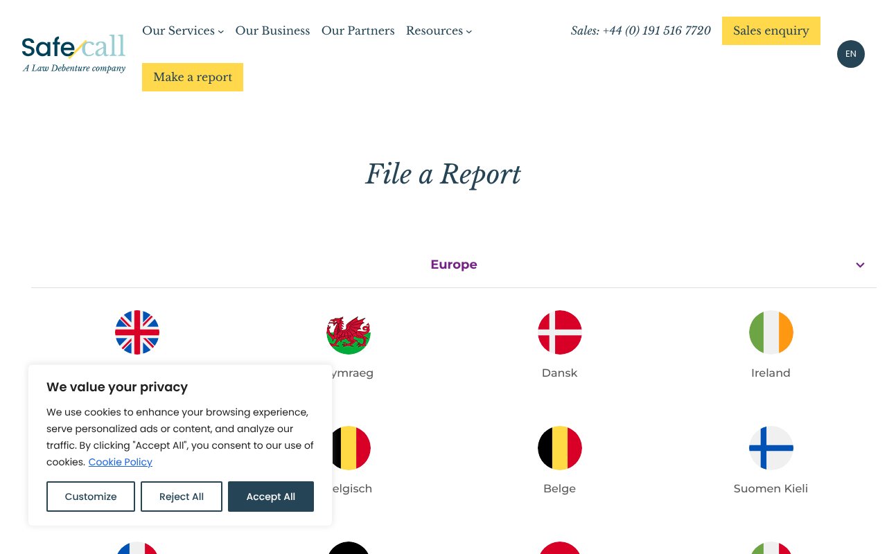 Screenshot of safecall.co.uk