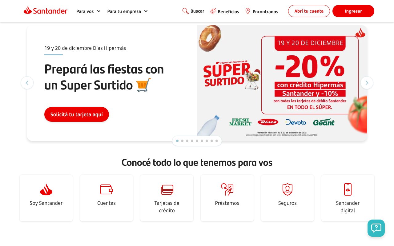 Screenshot of santander.com.uy