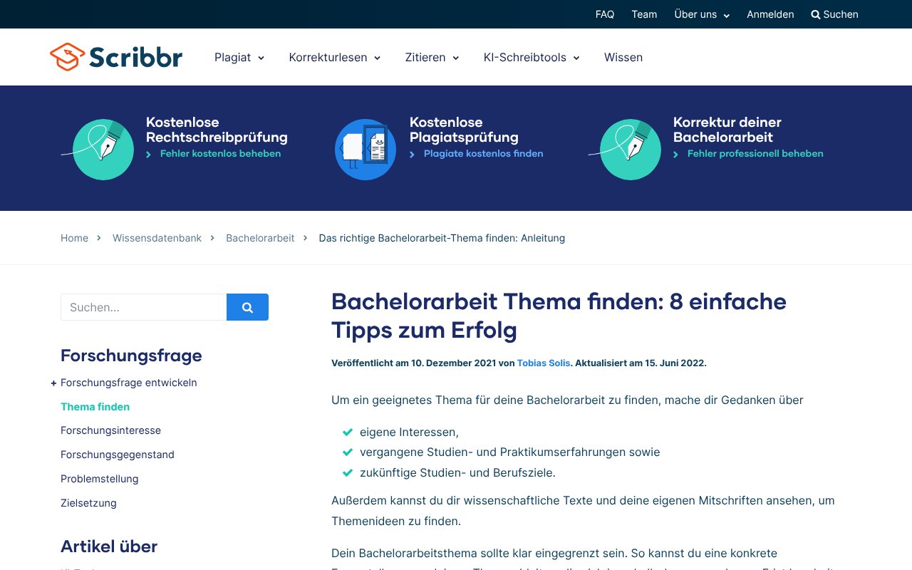 Screenshot of scribbr.de