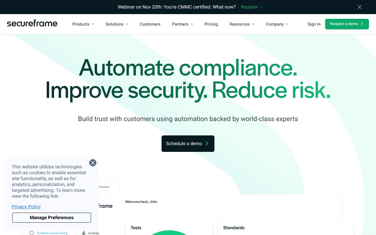 Screenshot of secureframe.com