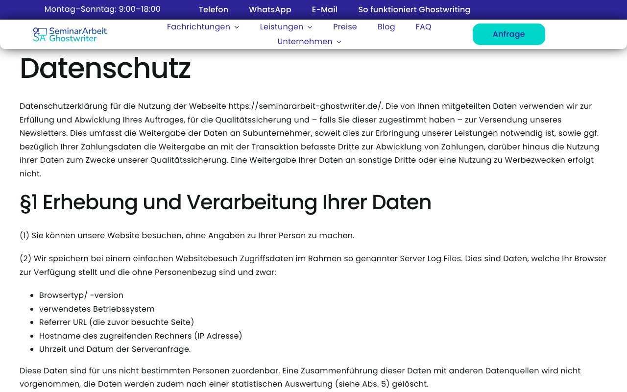 Screenshot of seminararbeit-ghostwriter.de