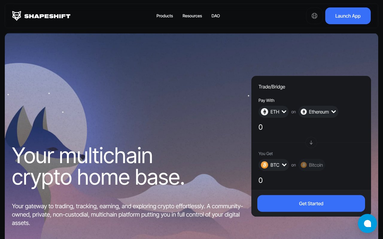 Screenshot of shapeshift.com