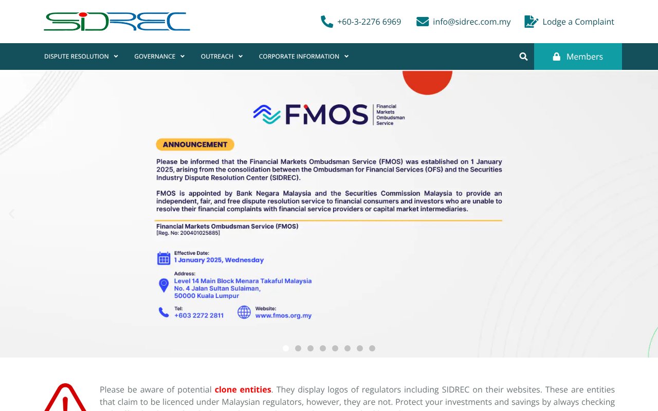 Screenshot of sidrec.com.my