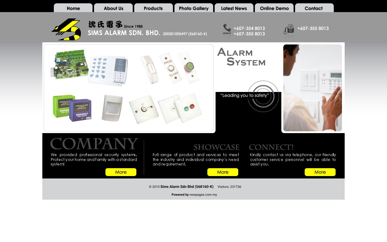 Screenshot of simsalarm.com