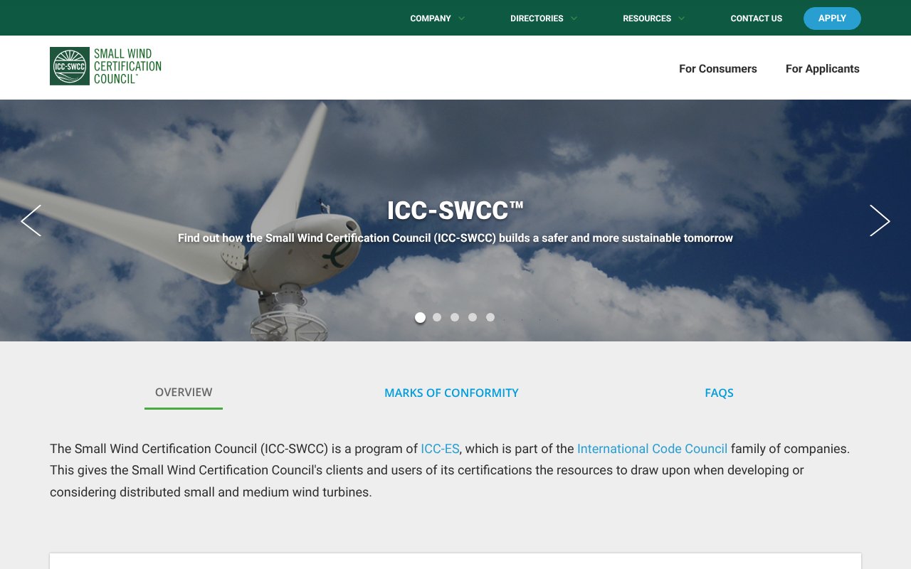Screenshot of smallwindcertification.org