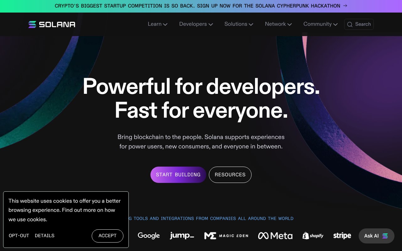 Screenshot of solana.com