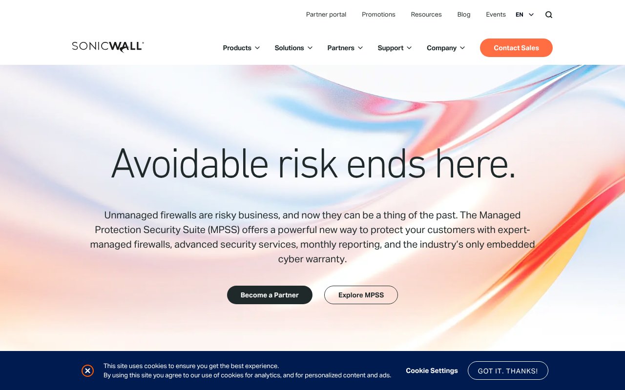 Screenshot of sonicwall.com