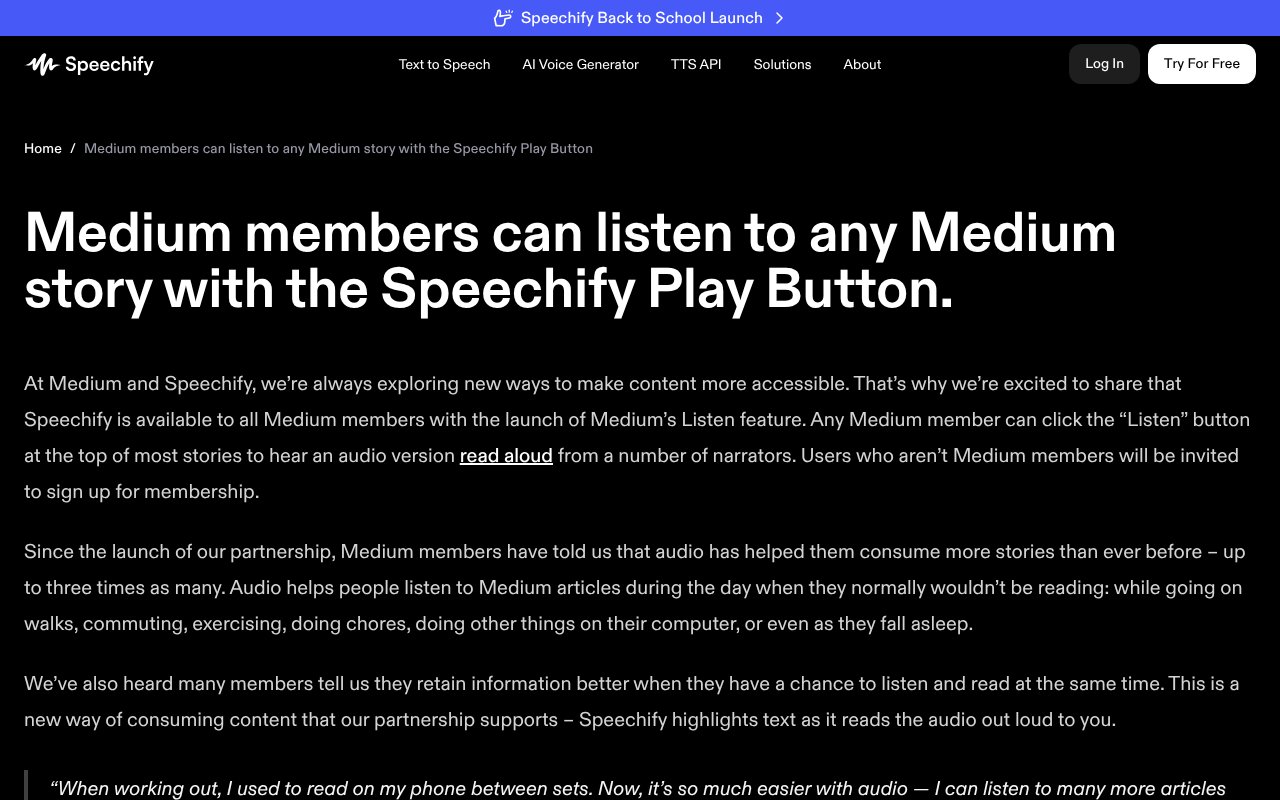 Screenshot of speechify.com