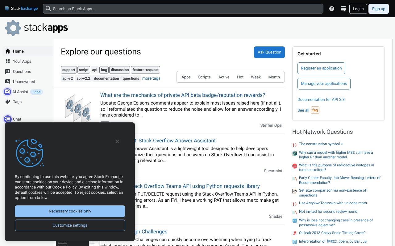 Screenshot of stackapps.com