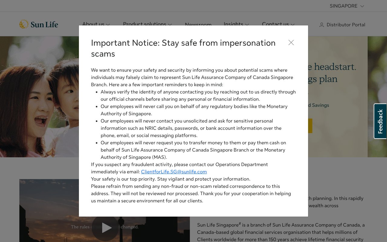 Screenshot of sunlife.com.sg