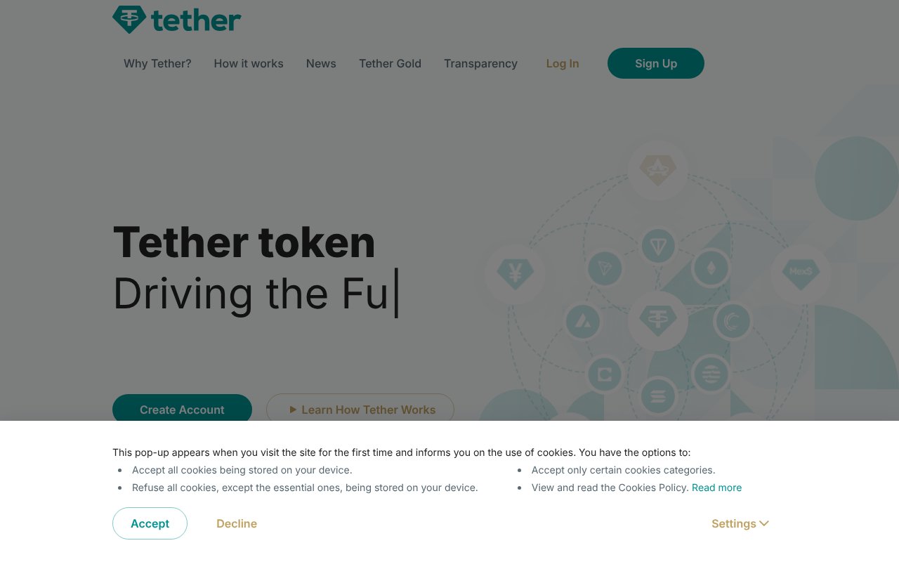 Screenshot of tether.to