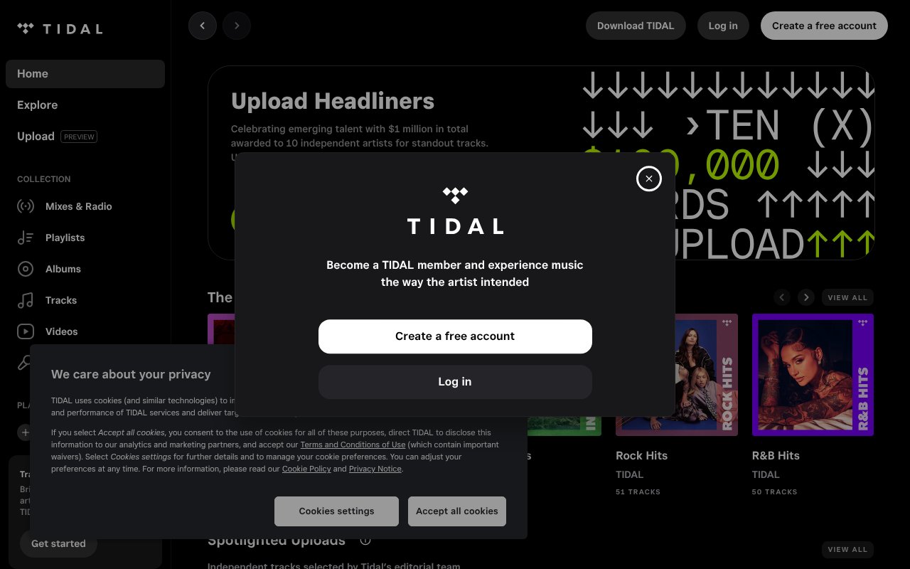 Screenshot of tidal.com
