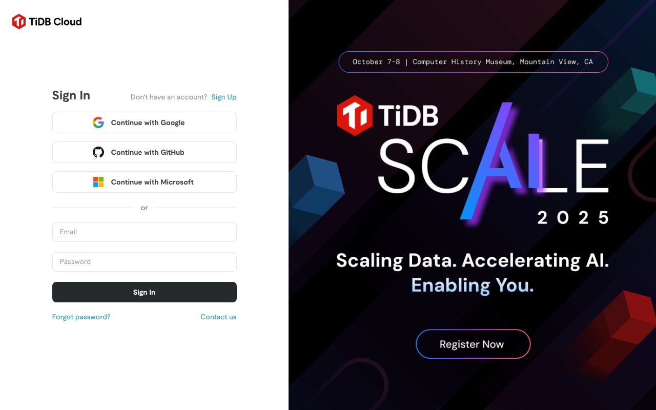 Screenshot of tidbcloud.com