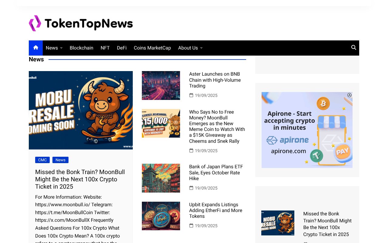 Screenshot of tokentopnews.com