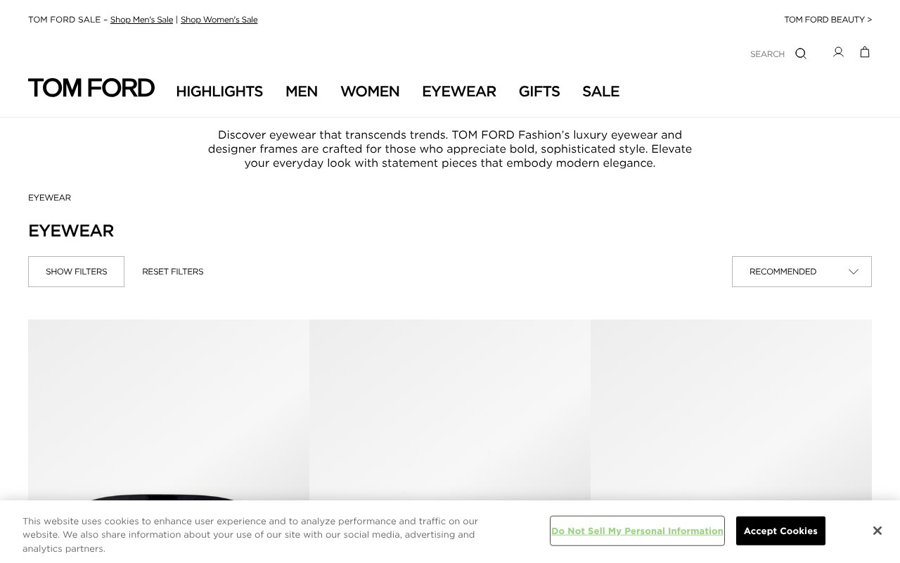 Screenshot of tomford.com