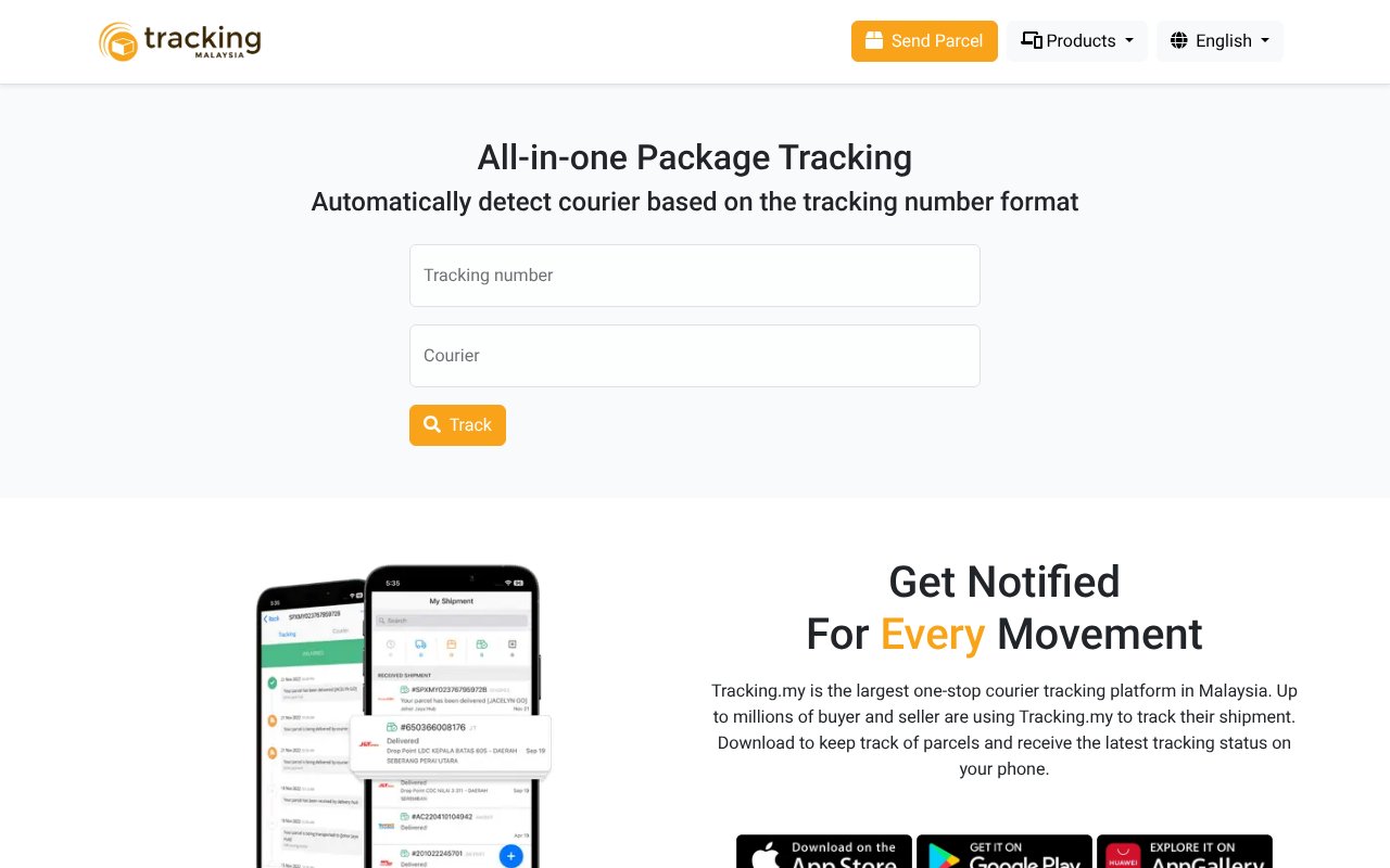 Screenshot of tracking.my