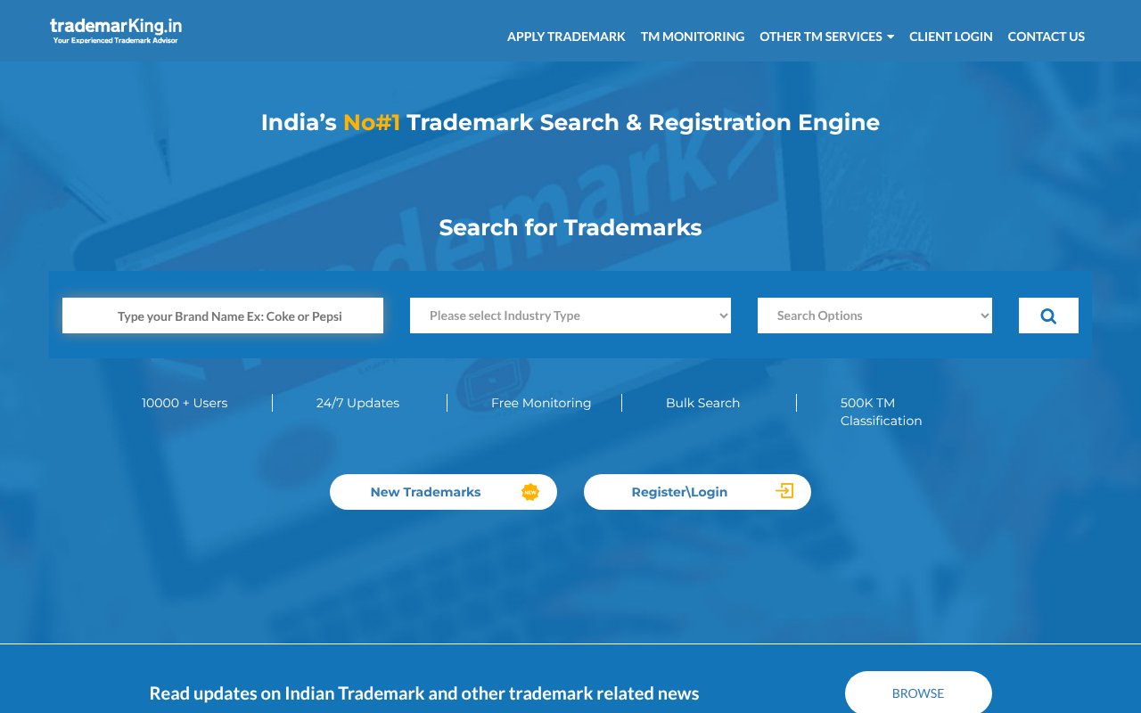 Screenshot of trademarking.in