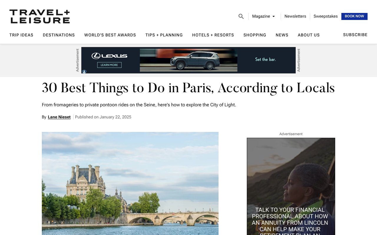 Screenshot of travelandleisure.com