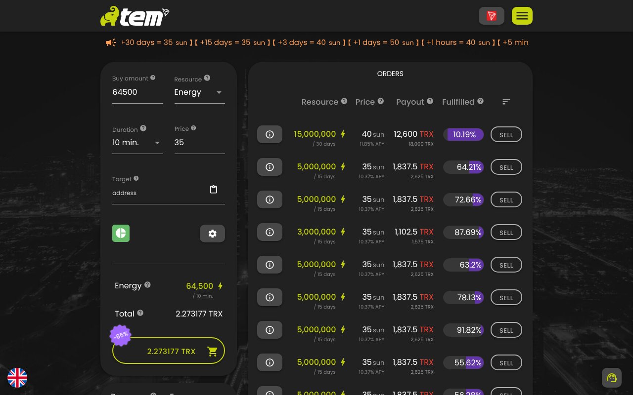 Screenshot of tronenergy.market